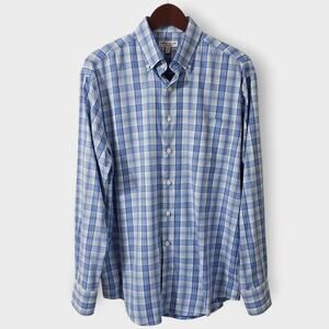 Peter Millar Summer Comfort Mens Performance Button Down Shirt Blue Plaid Sz Med